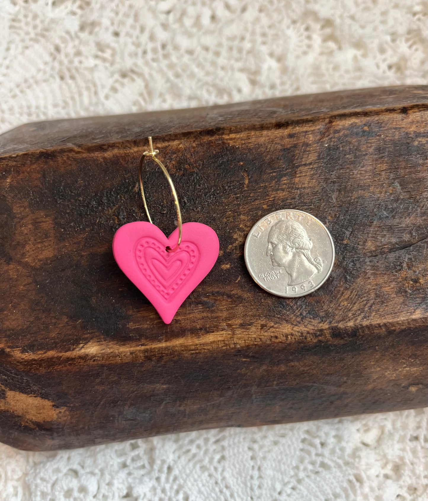 Textured heart hoops pink