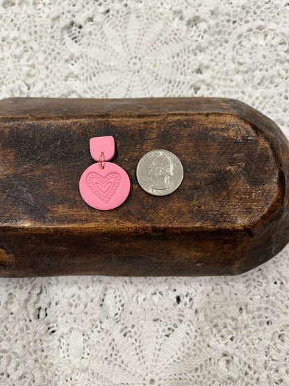 Textured heart dangles light pink