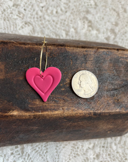 Embossed heart hoops pink